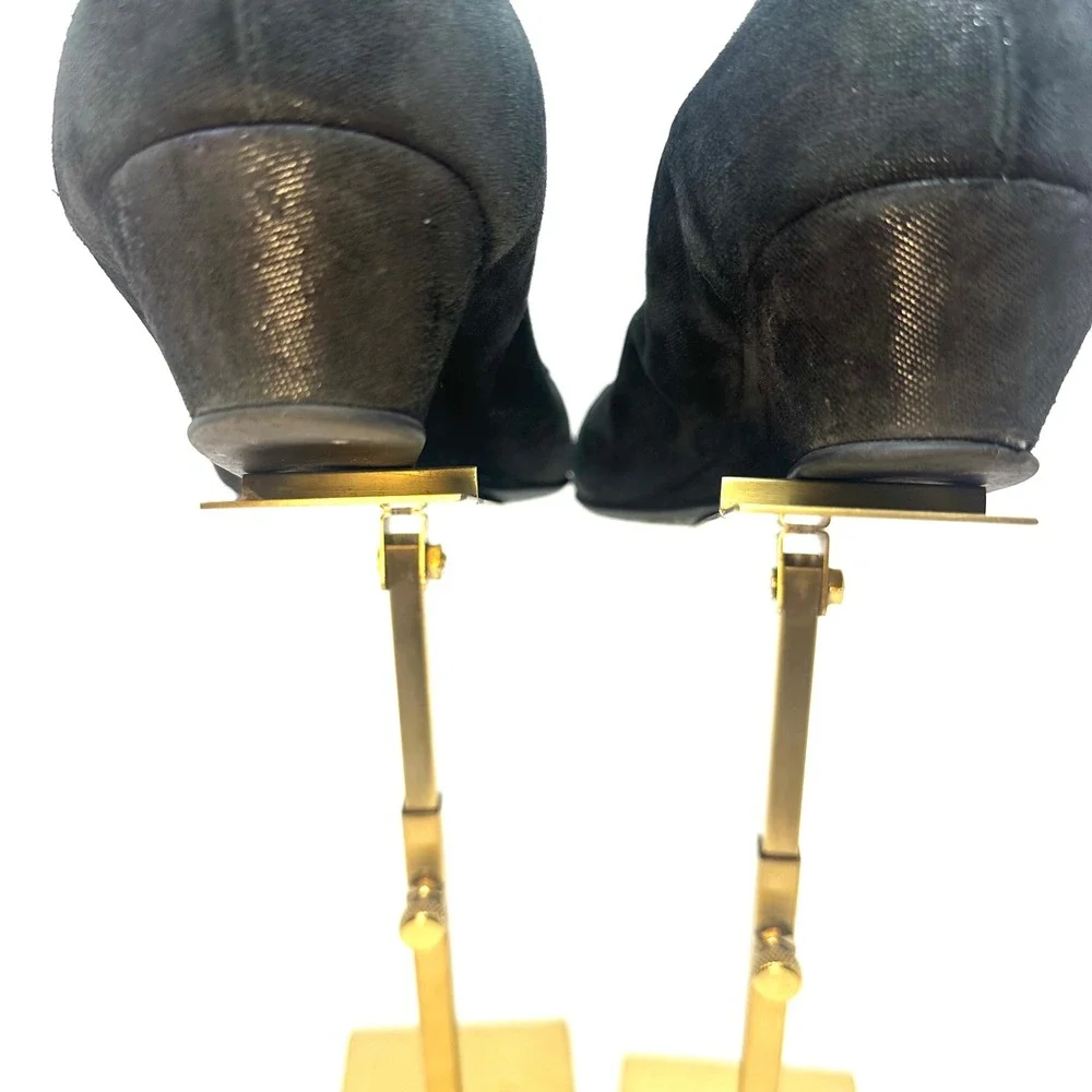 AGL Attilio Giusti Leombruni Black Suede Fabric Wedge Pumps Buckle‎ Italy 40.5